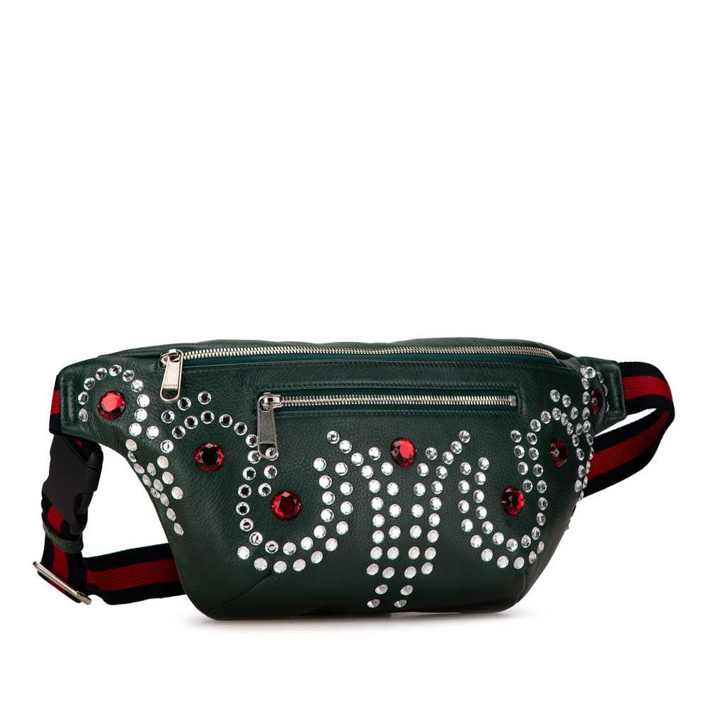 Green Gucci Crystal Embellished Web Belt Bag - image 2