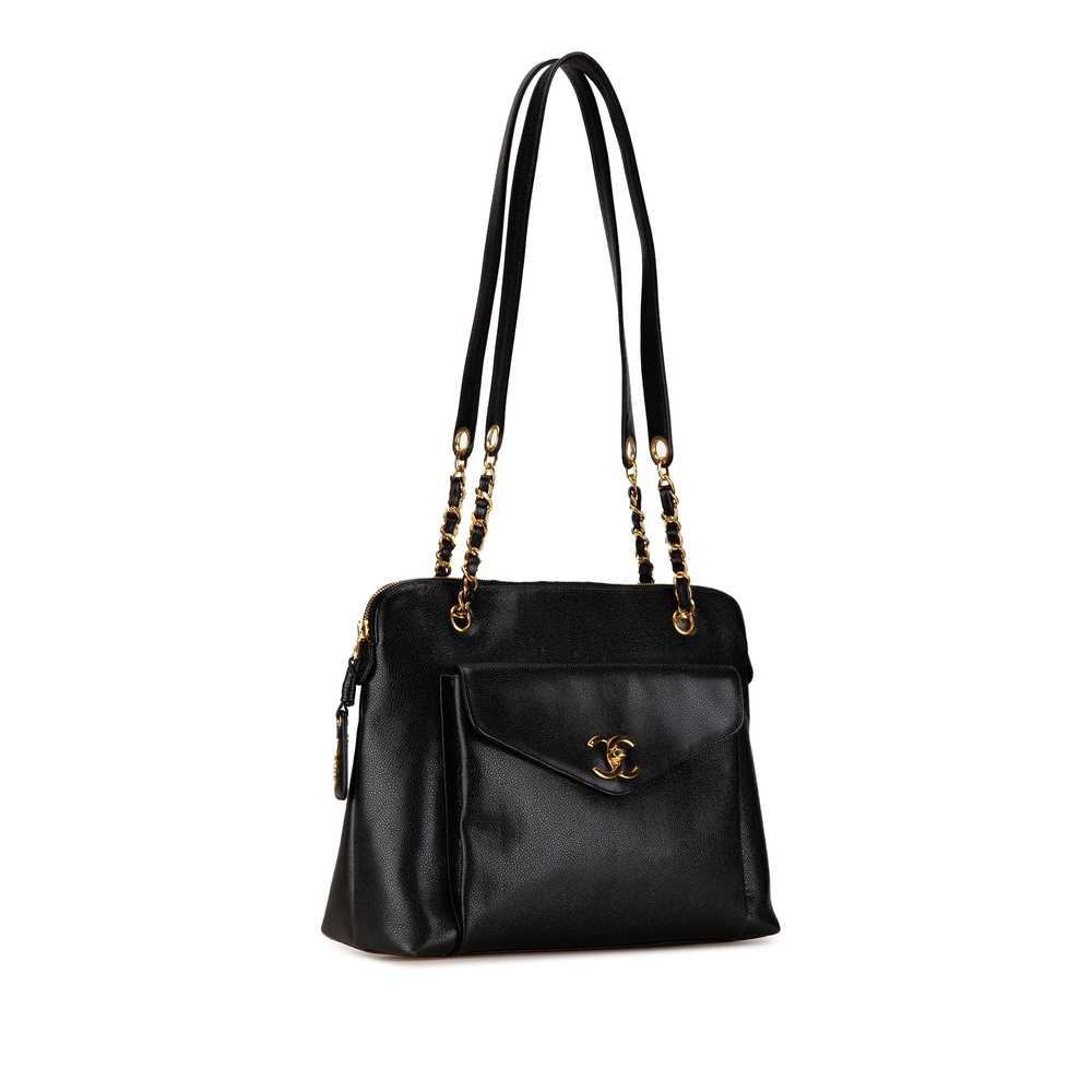 Black Chanel Caviar Front Pocket Chain Tote - image 2