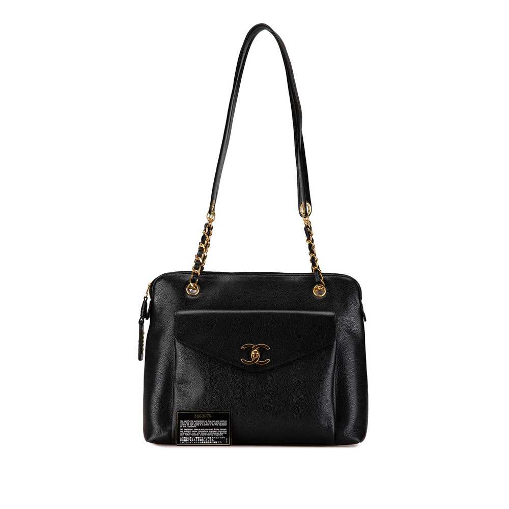 Black Chanel Caviar Front Pocket Chain Tote - image 8