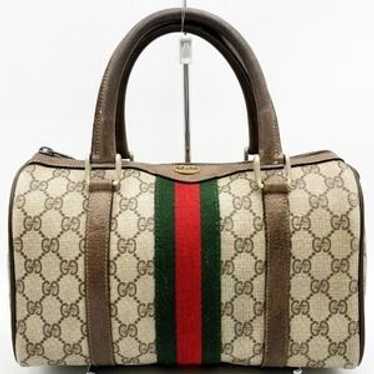 バッグ GUCCI Vintage GGPlus Mini Boston Handbag Gucci Plus Mini Boston Bag Beige Leather Vintage Excellent