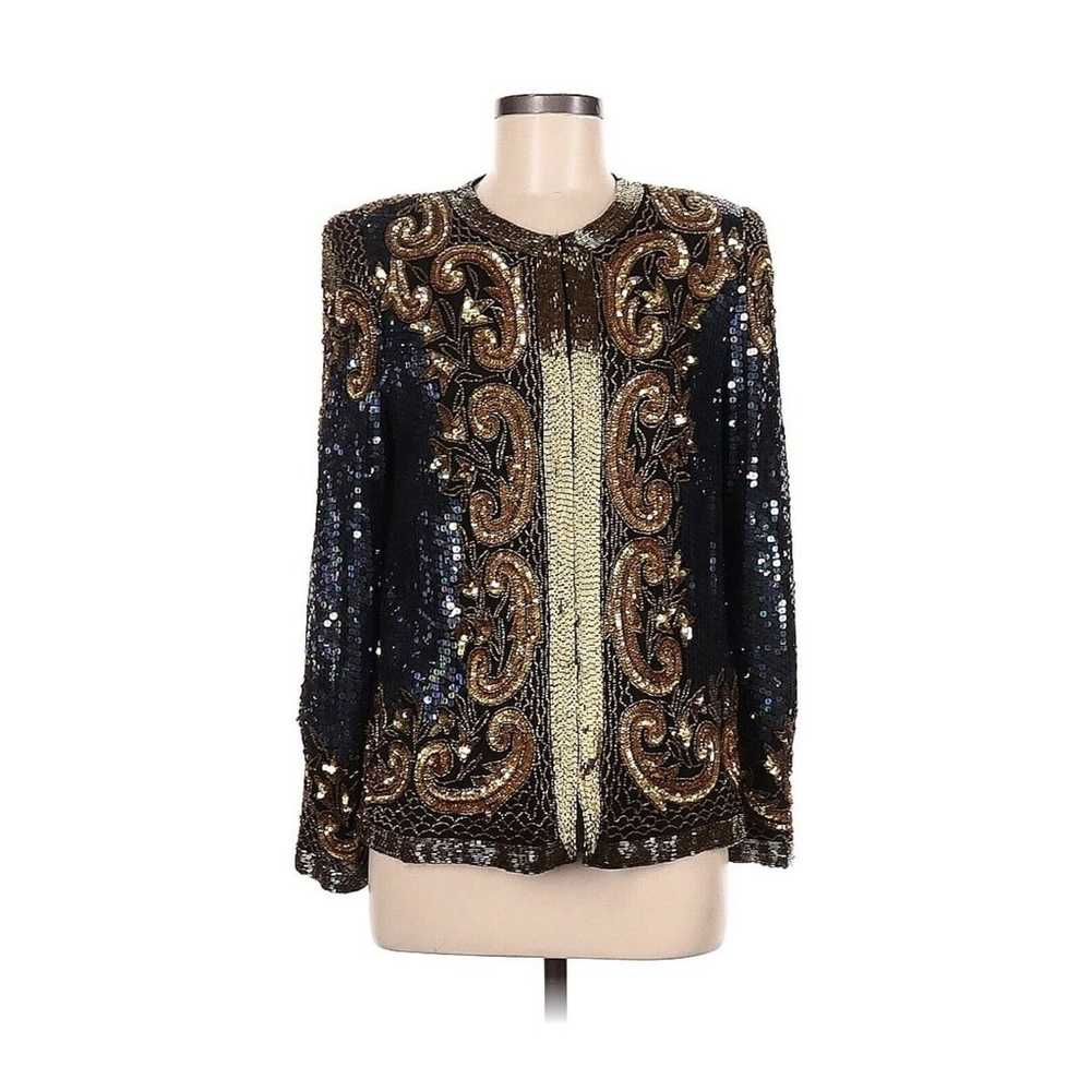 VTG Laurence kazar Silk SEQUIN BEADED Jacket Gold… - image 1