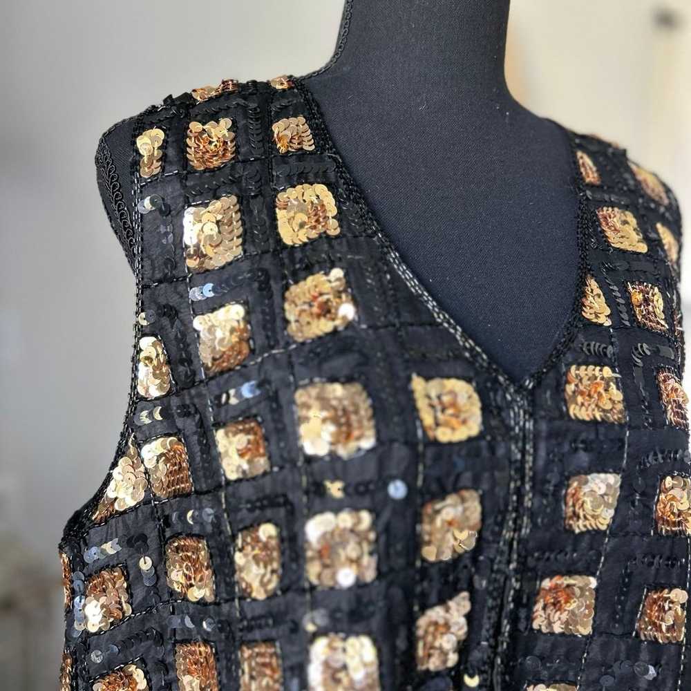 Sweet Sue Vintage Gold Sequin Vest | Black and Go… - image 2