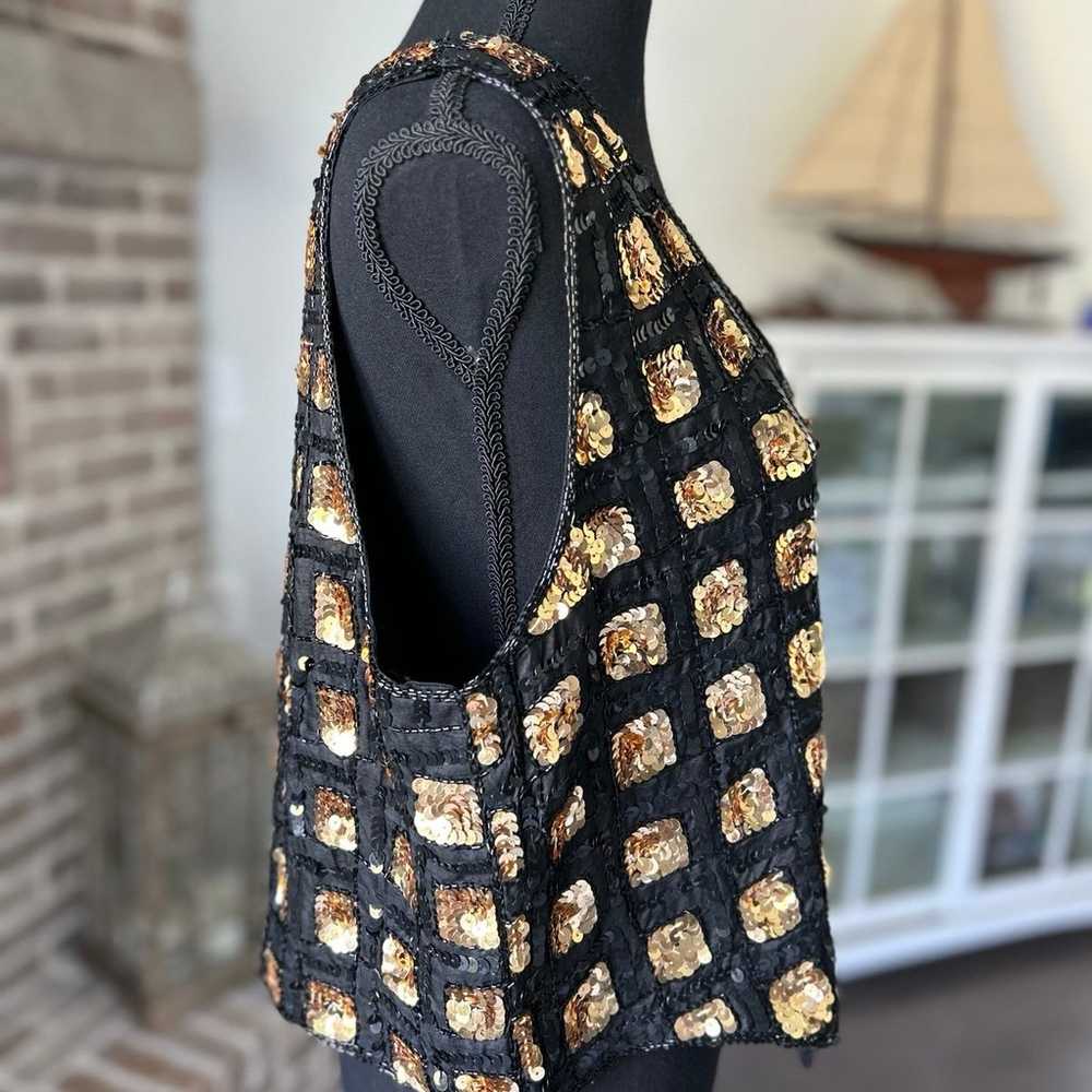 Sweet Sue Vintage Gold Sequin Vest | Black and Go… - image 4