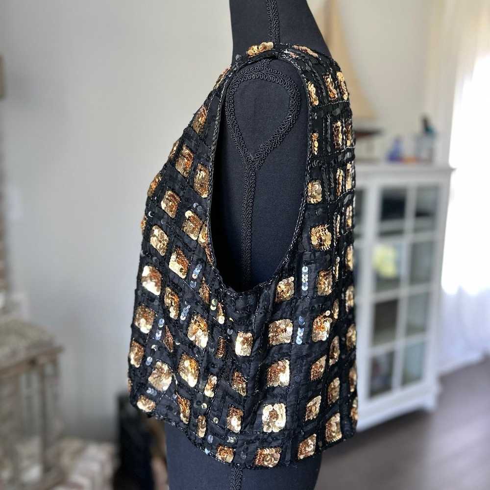 Sweet Sue Vintage Gold Sequin Vest | Black and Go… - image 6