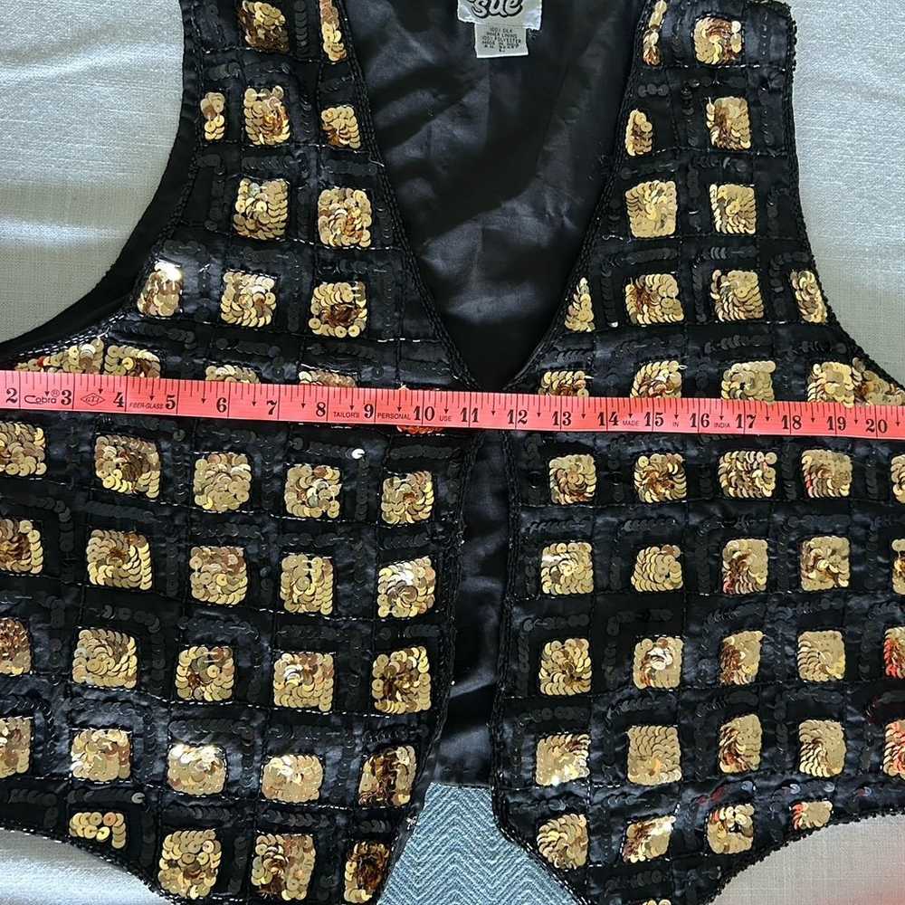 Sweet Sue Vintage Gold Sequin Vest | Black and Go… - image 8