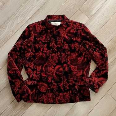 Dana Buchman Red & Black Floral Velvet Jacket - image 1