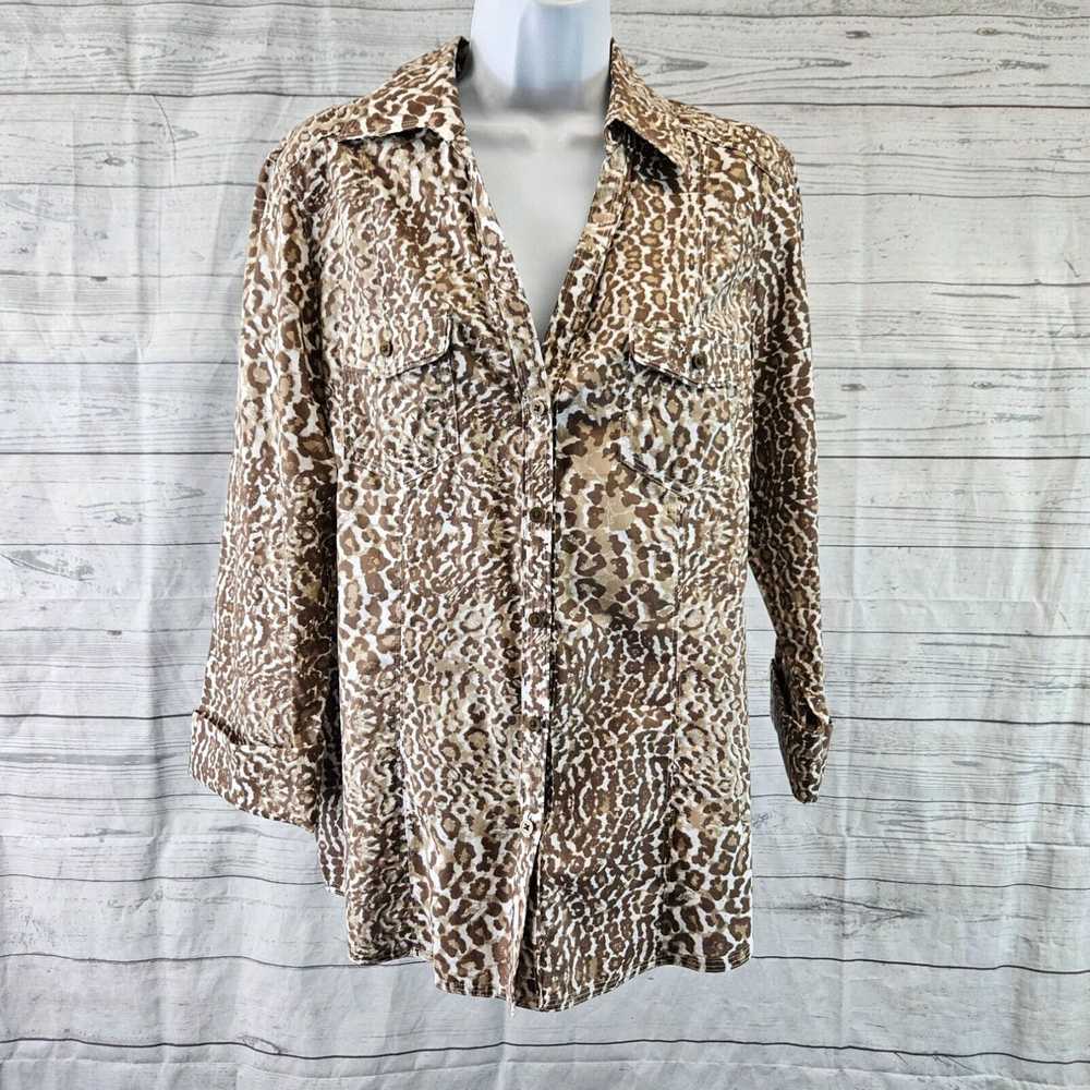 Vintage Foxcroft Classic Fit Brown and White Plai… - image 1