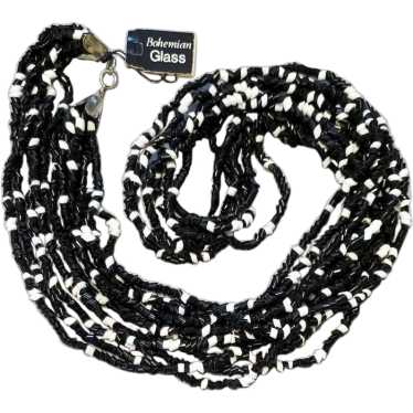 Vintage Black and White Multi Strand BOHEMIAN Gla… - image 1