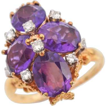 18K Yellow Gold 6.72 TCW Amethyst and Diamond Lea… - image 1