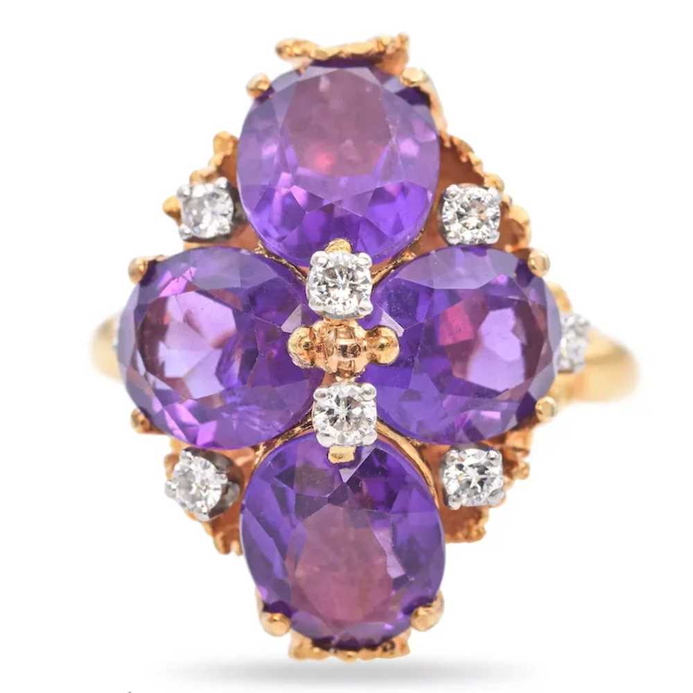 18K Yellow Gold 6.72 TCW Amethyst and Diamond Lea… - image 2