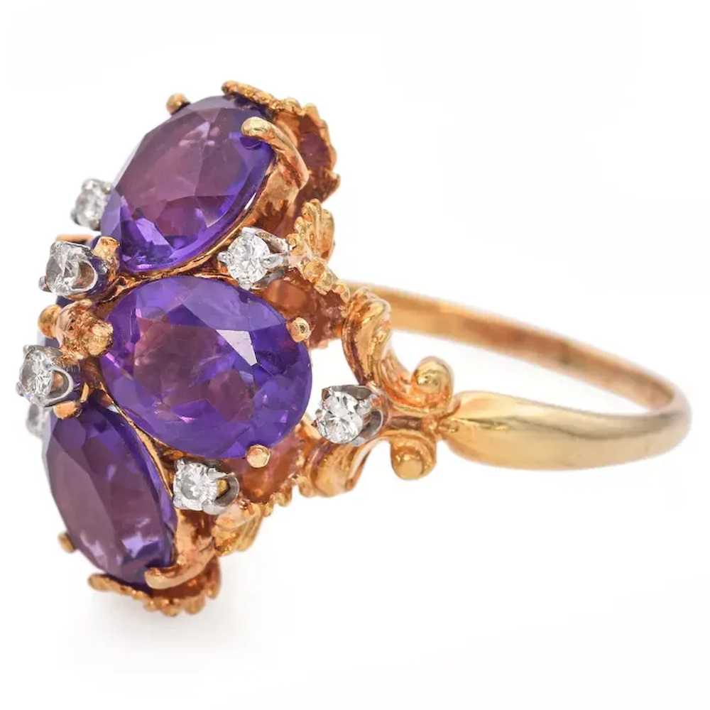 18K Yellow Gold 6.72 TCW Amethyst and Diamond Lea… - image 3