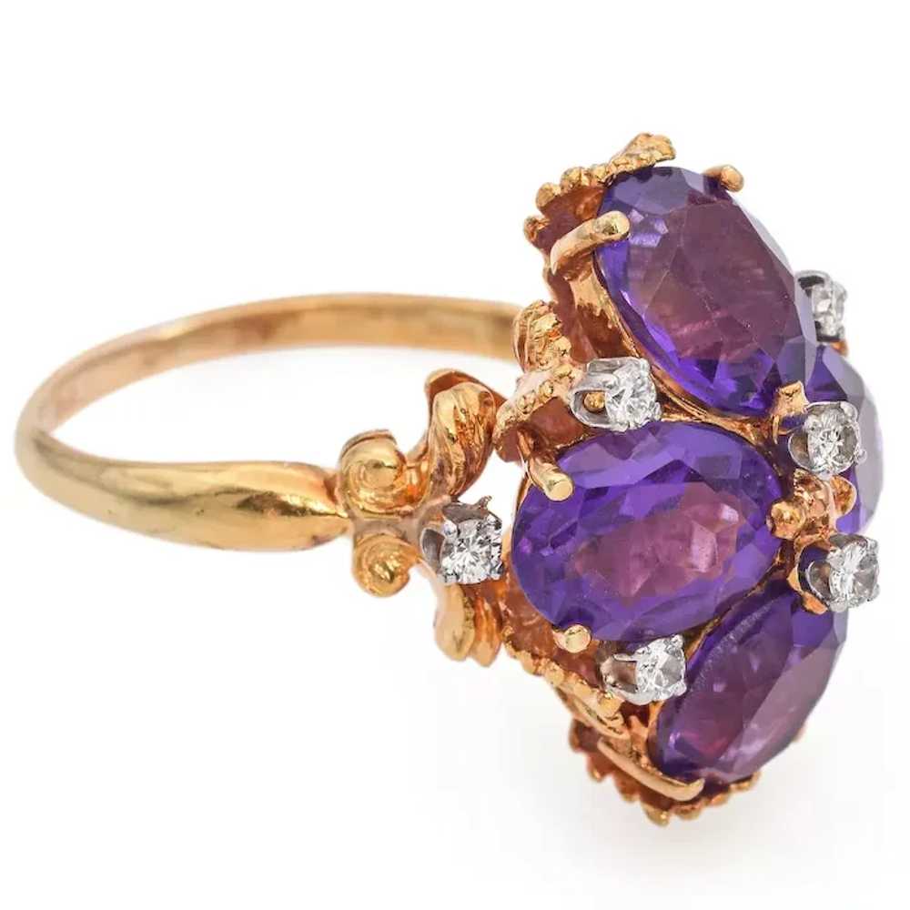 18K Yellow Gold 6.72 TCW Amethyst and Diamond Lea… - image 4