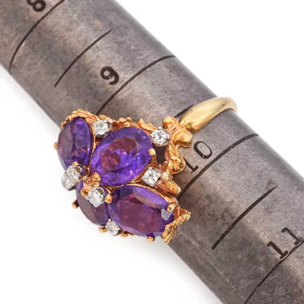 18K Yellow Gold 6.72 TCW Amethyst and Diamond Lea… - image 7