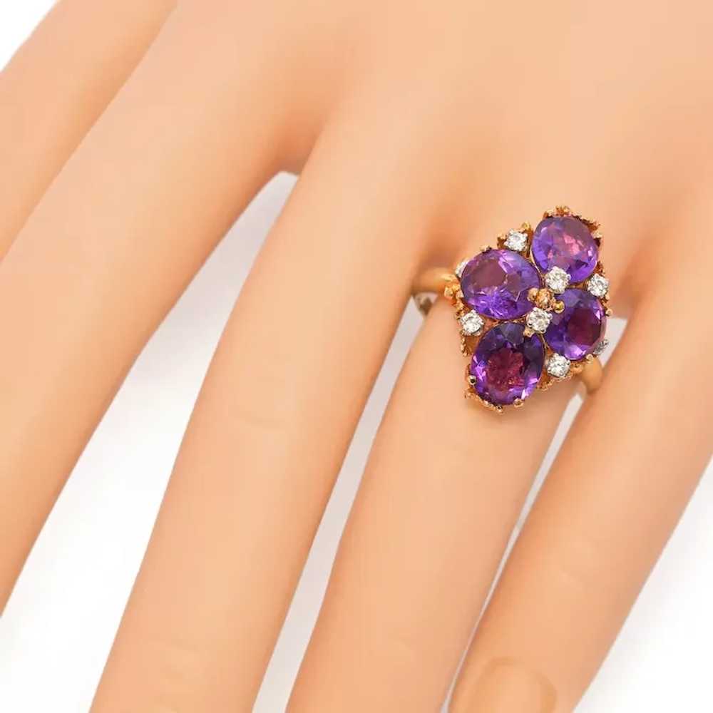 18K Yellow Gold 6.72 TCW Amethyst and Diamond Lea… - image 8