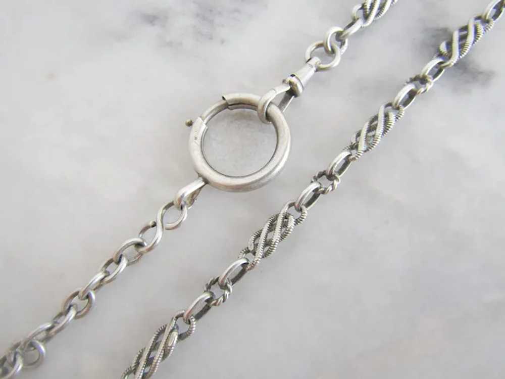 17" Antique Silver French Watch Chain Choker Neck… - image 2