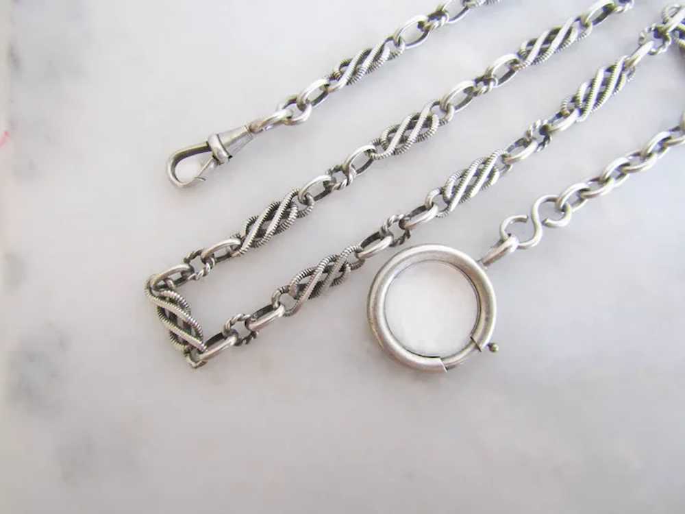 17" Antique Silver French Watch Chain Choker Neck… - image 4