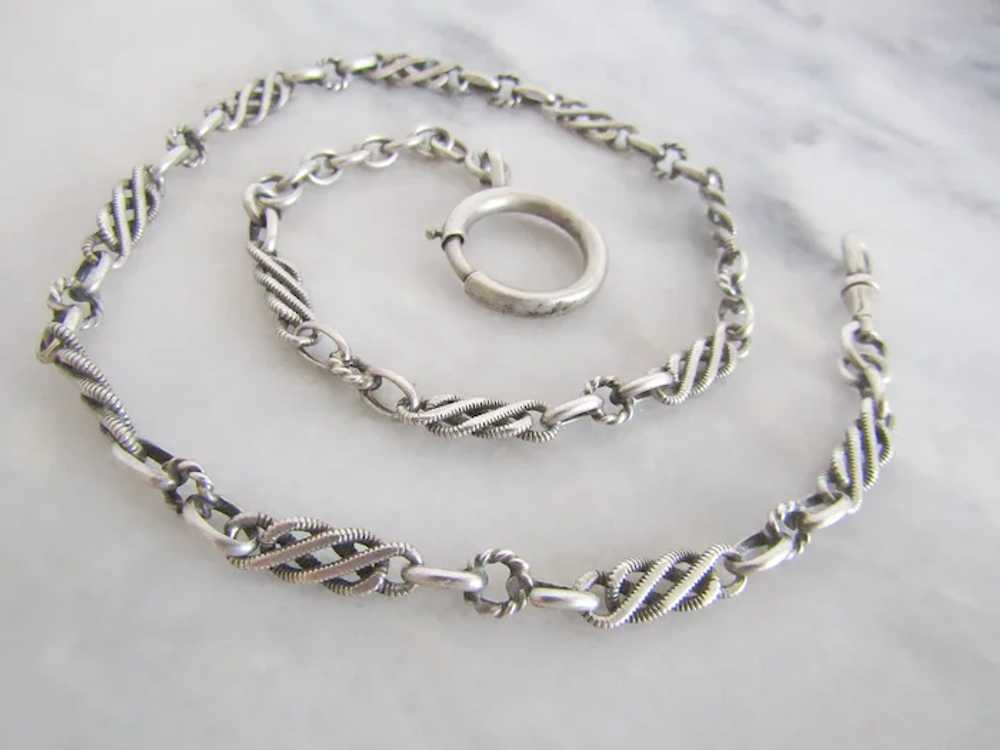 17" Antique Silver French Watch Chain Choker Neck… - image 5