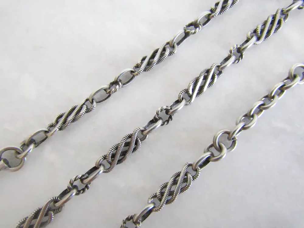 17" Antique Silver French Watch Chain Choker Neck… - image 6