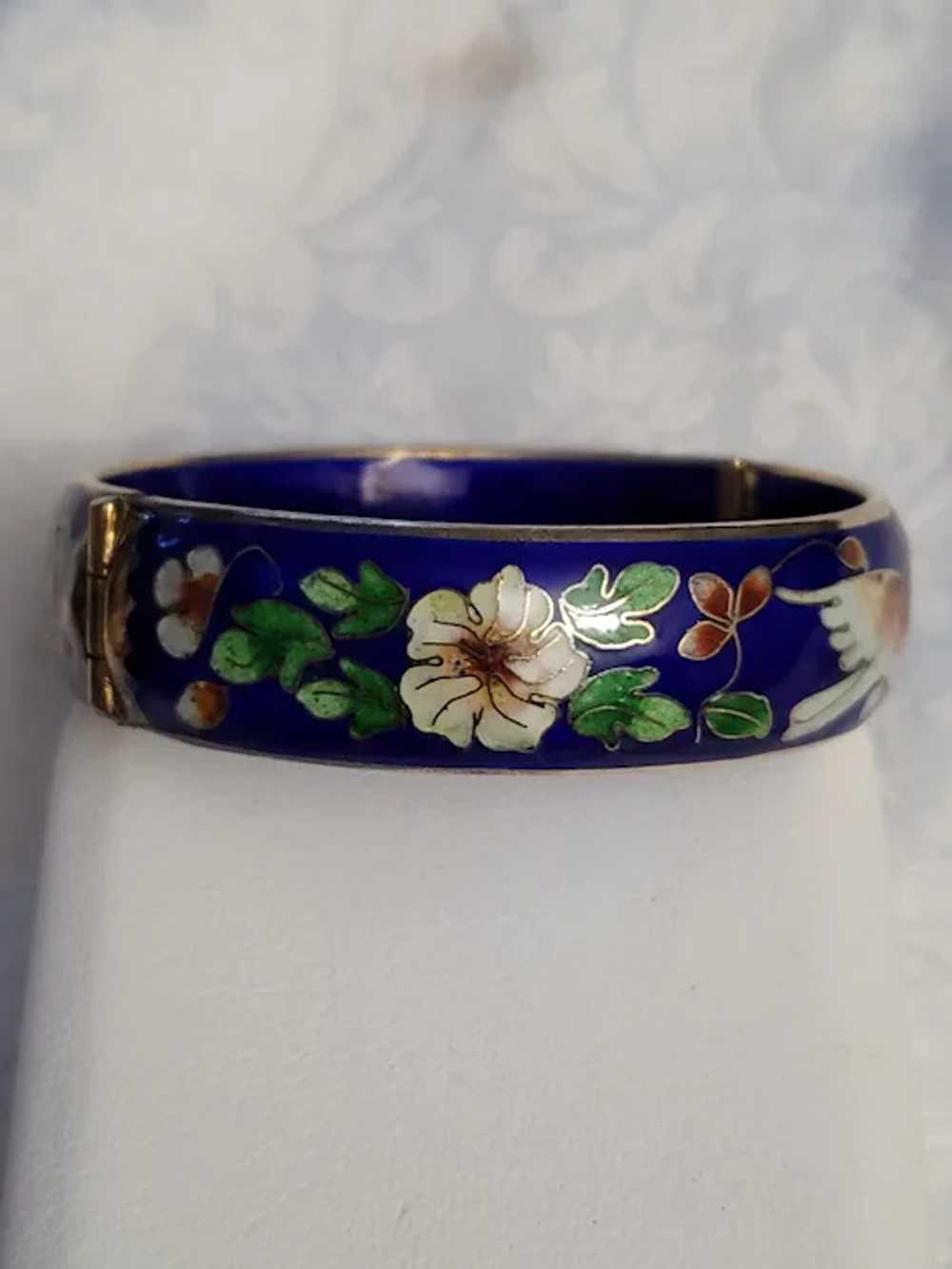 Cloisonné Bangle Bracelet Bird and Butterfly Neck… - image 11