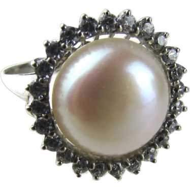 Sterling Silver Freshwater Pearl Ring with a CZ H… - image 1