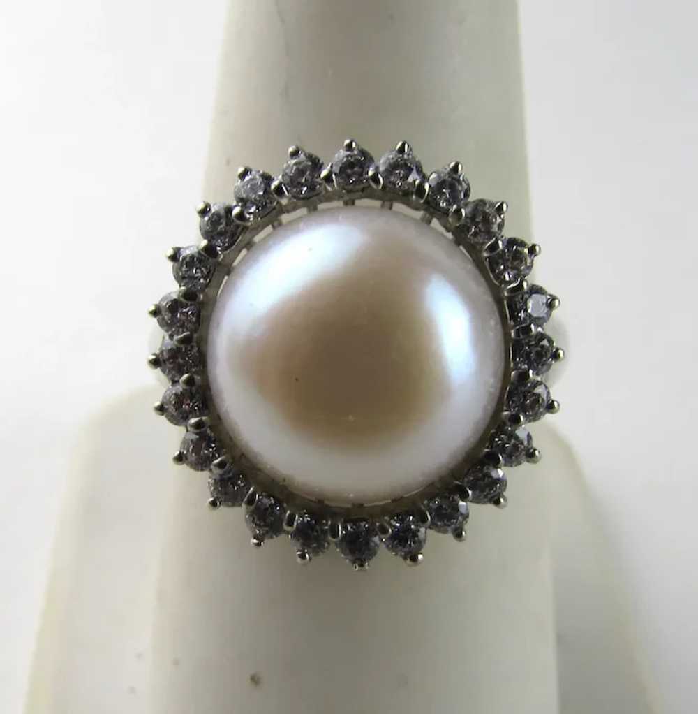 Sterling Silver Freshwater Pearl Ring with a CZ H… - image 3