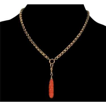 Antique Georgian Carved Coral 10K Gold Pendant En… - image 1