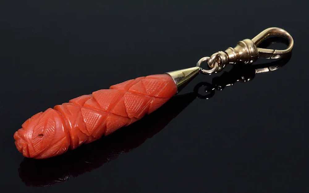 Antique Georgian Carved Coral 10K Gold Pendant En… - image 2