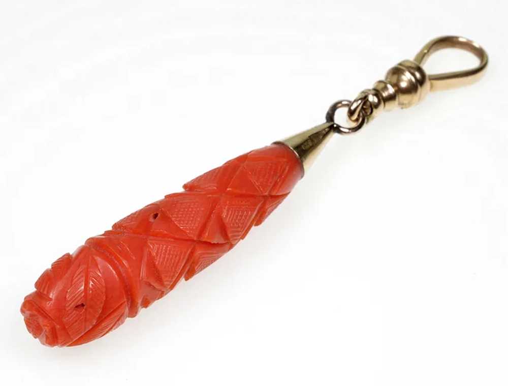 Antique Georgian Carved Coral 10K Gold Pendant En… - image 3