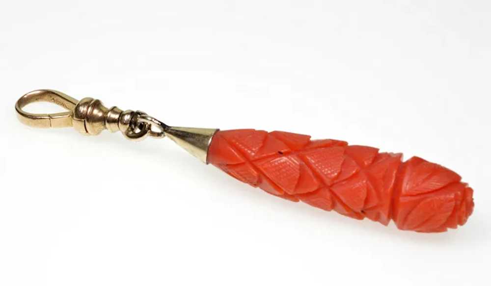 Antique Georgian Carved Coral 10K Gold Pendant En… - image 4