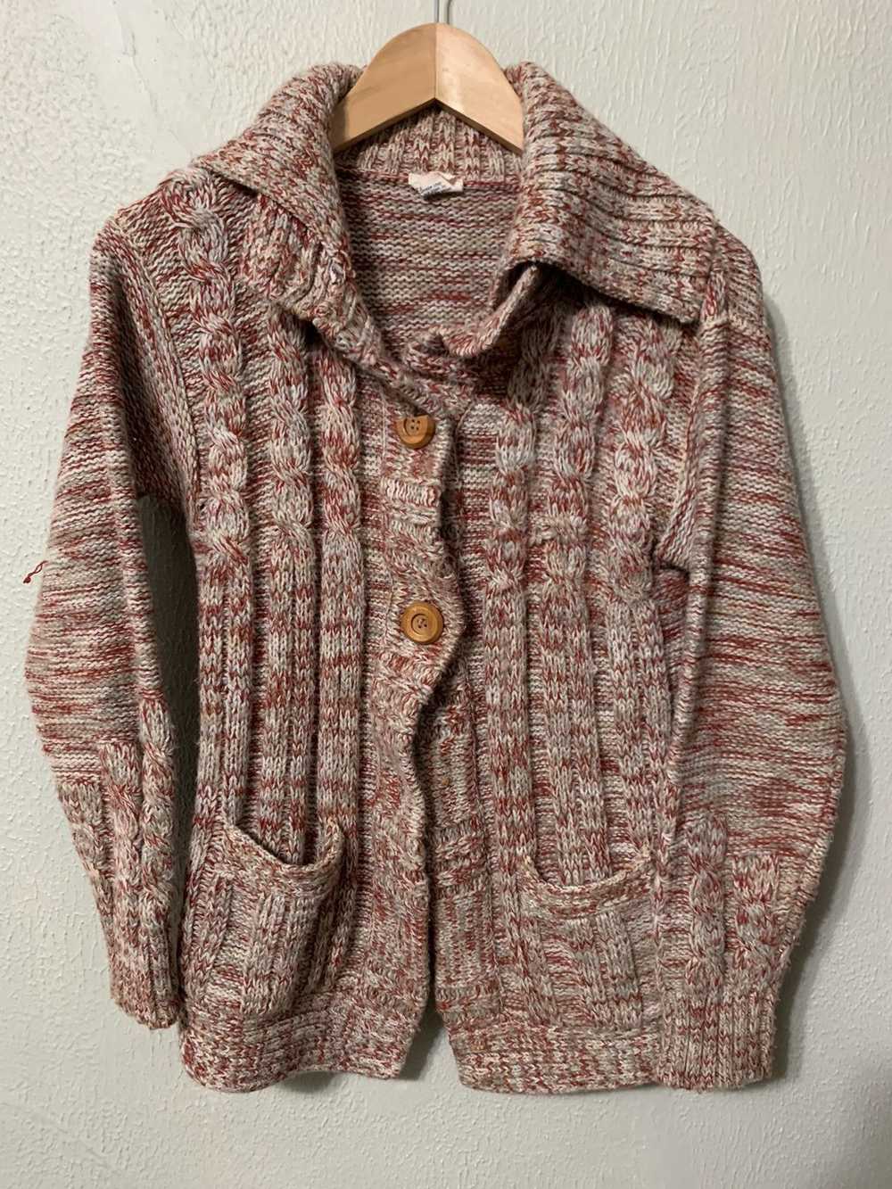 Cardigan × Vintage Vintage Red Heather Knit Cardi… - image 1