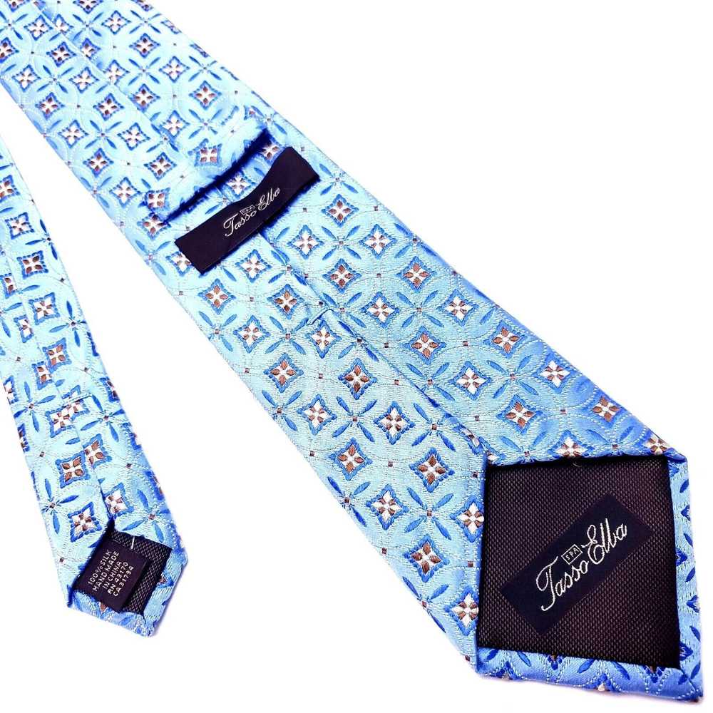 Tasso Elba Tasso Ella Blue Silk Tie Woven Geometr… - image 3