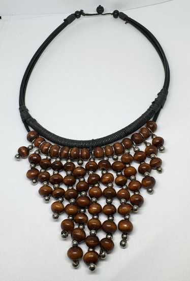 Other Boho wood bead fringe ethnic necklace 18"