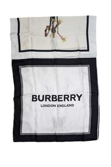 Burberry - Ivory Silk Scarf w/ Logo Font & Horse F