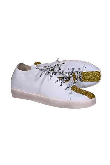 Leather Crown - White leather w/ Gold Glitter Deta