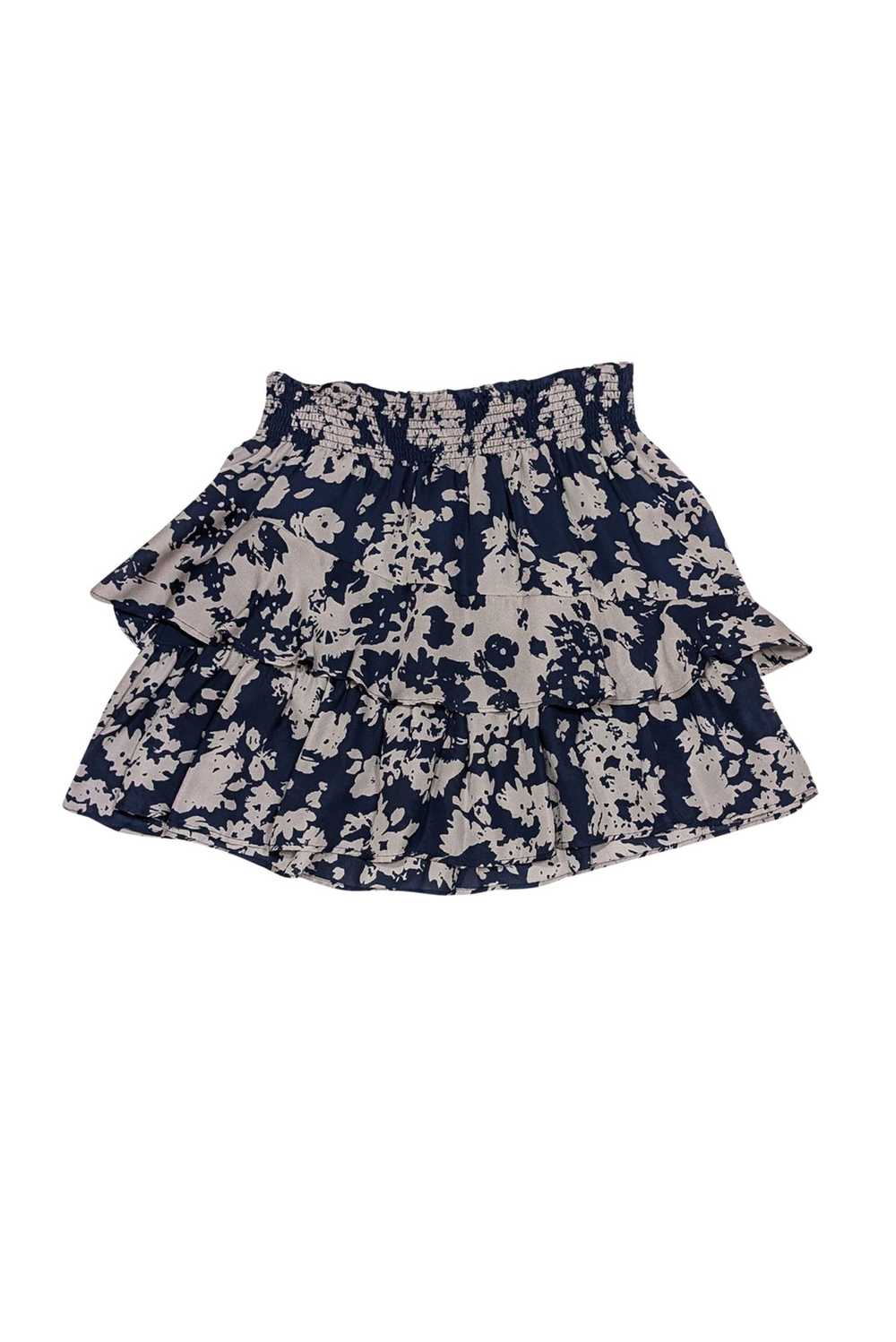 Ramy Brook - Navy & Taupe Floral Print Silk Mini … - image 1