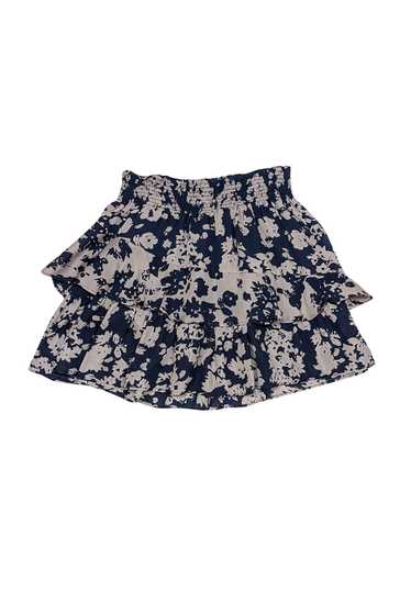 Ramy Brook - Navy & Taupe Floral Print Silk Mini … - image 1