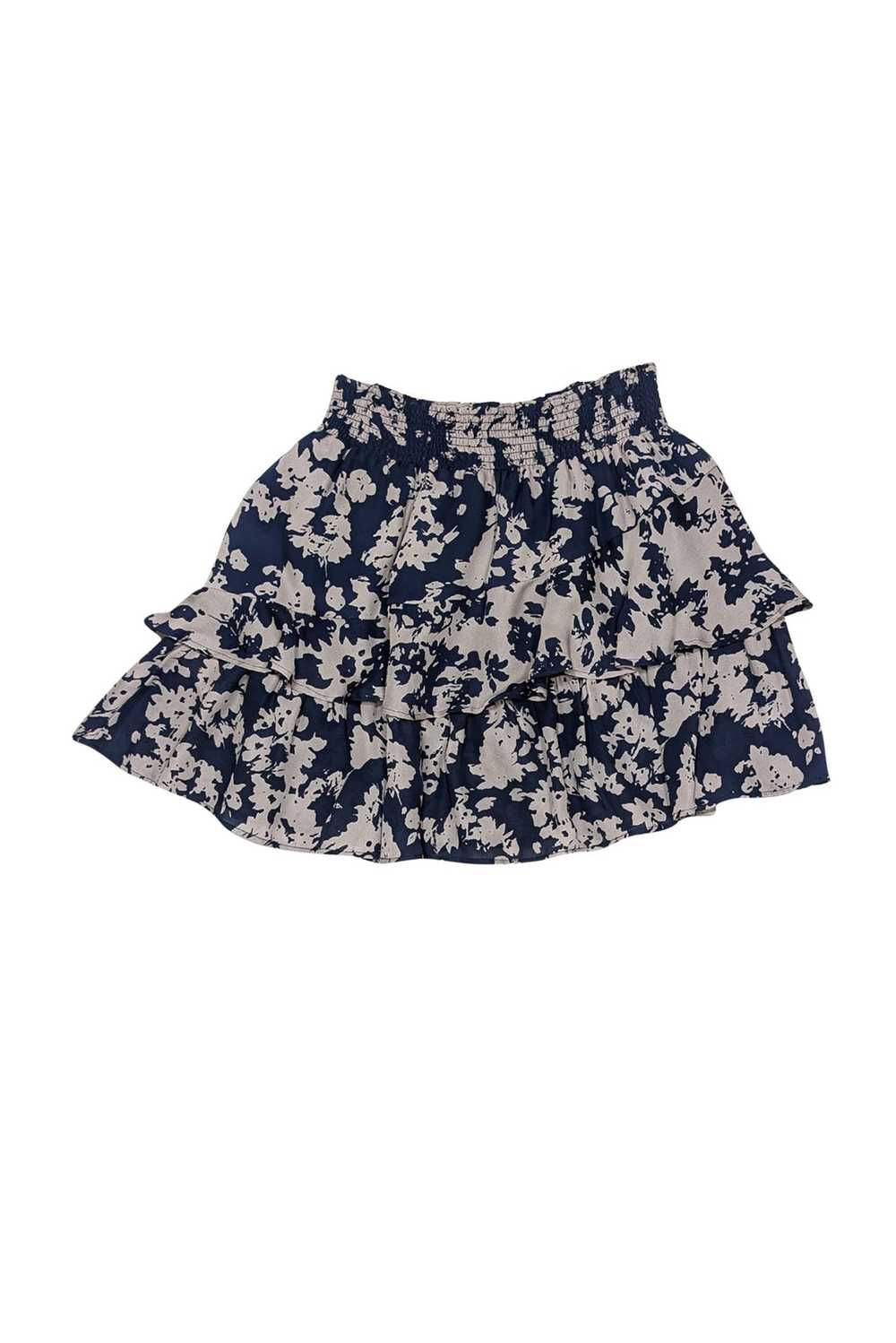 Ramy Brook - Navy & Taupe Floral Print Silk Mini … - image 2