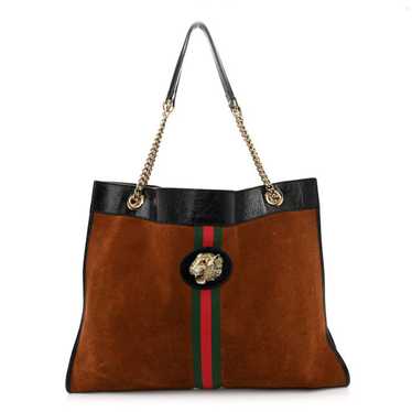 GUCCI Suede Patent Large Rajah Chain Tote Nocciol… - image 1