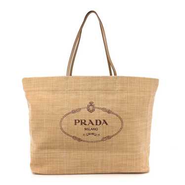 PRADA Raffia Logo Tote Naturale