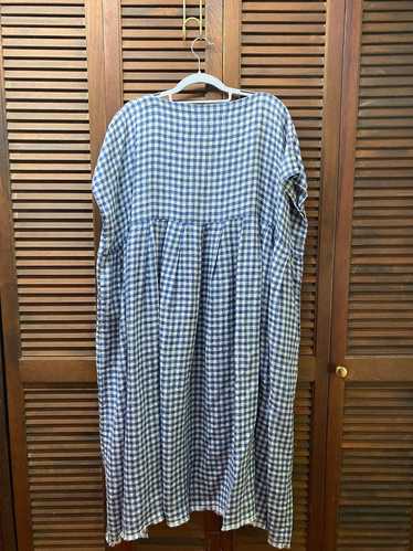 Veritecoeur Gingham Linen Boxy Volume Gather Dress