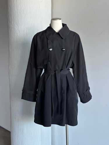 Vintage Black Nylon Medium Length Trench