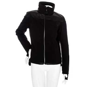 Black Leather-Trim Waterproof Paneled Ski Jacket - image 1