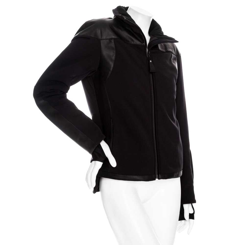 Black Leather-Trim Waterproof Paneled Ski Jacket - image 3