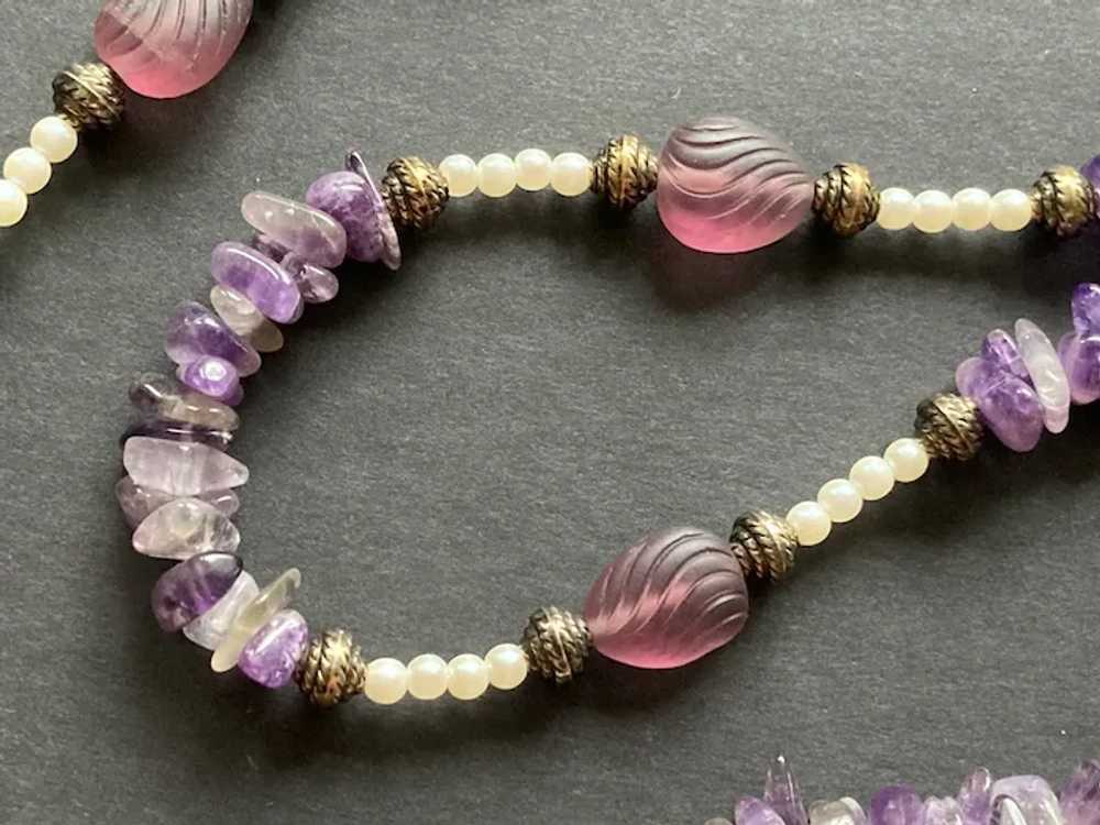 Amethyst Chip, Faux Pearl, Glass Beaded Necklace … - image 4