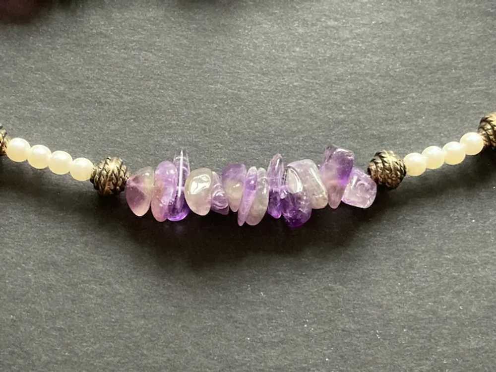 Amethyst Chip, Faux Pearl, Glass Beaded Necklace … - image 5