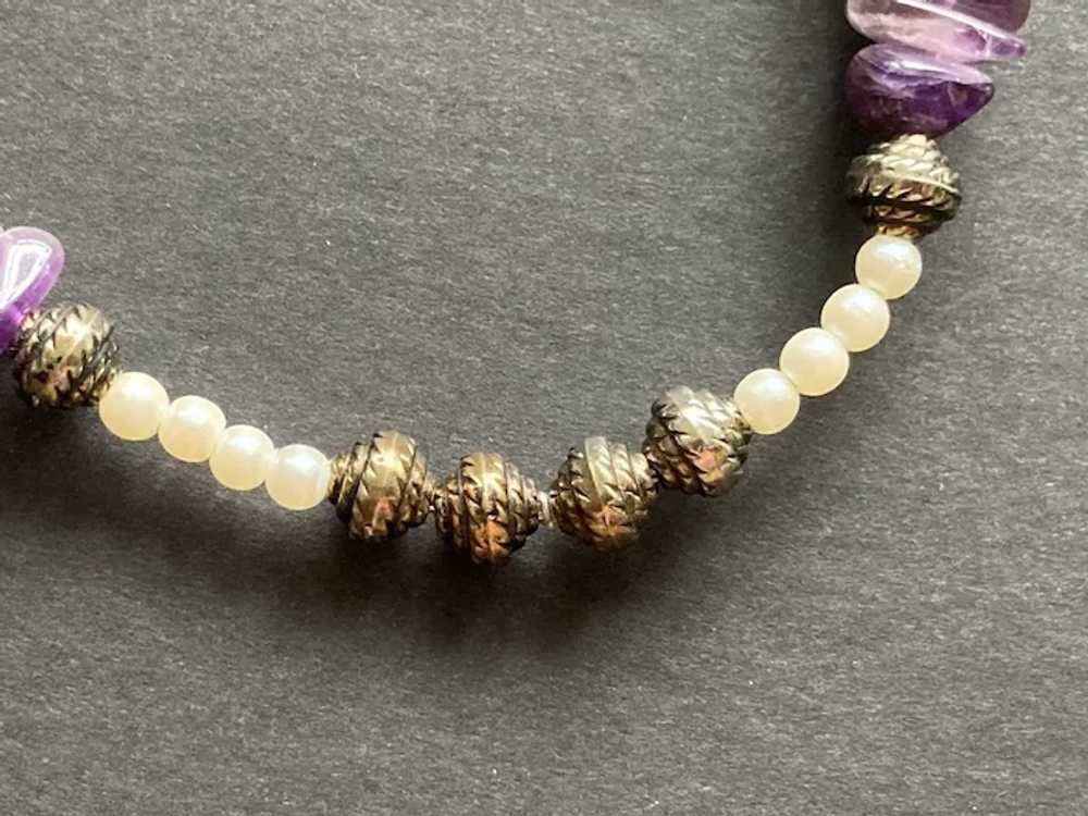 Amethyst Chip, Faux Pearl, Glass Beaded Necklace … - image 6