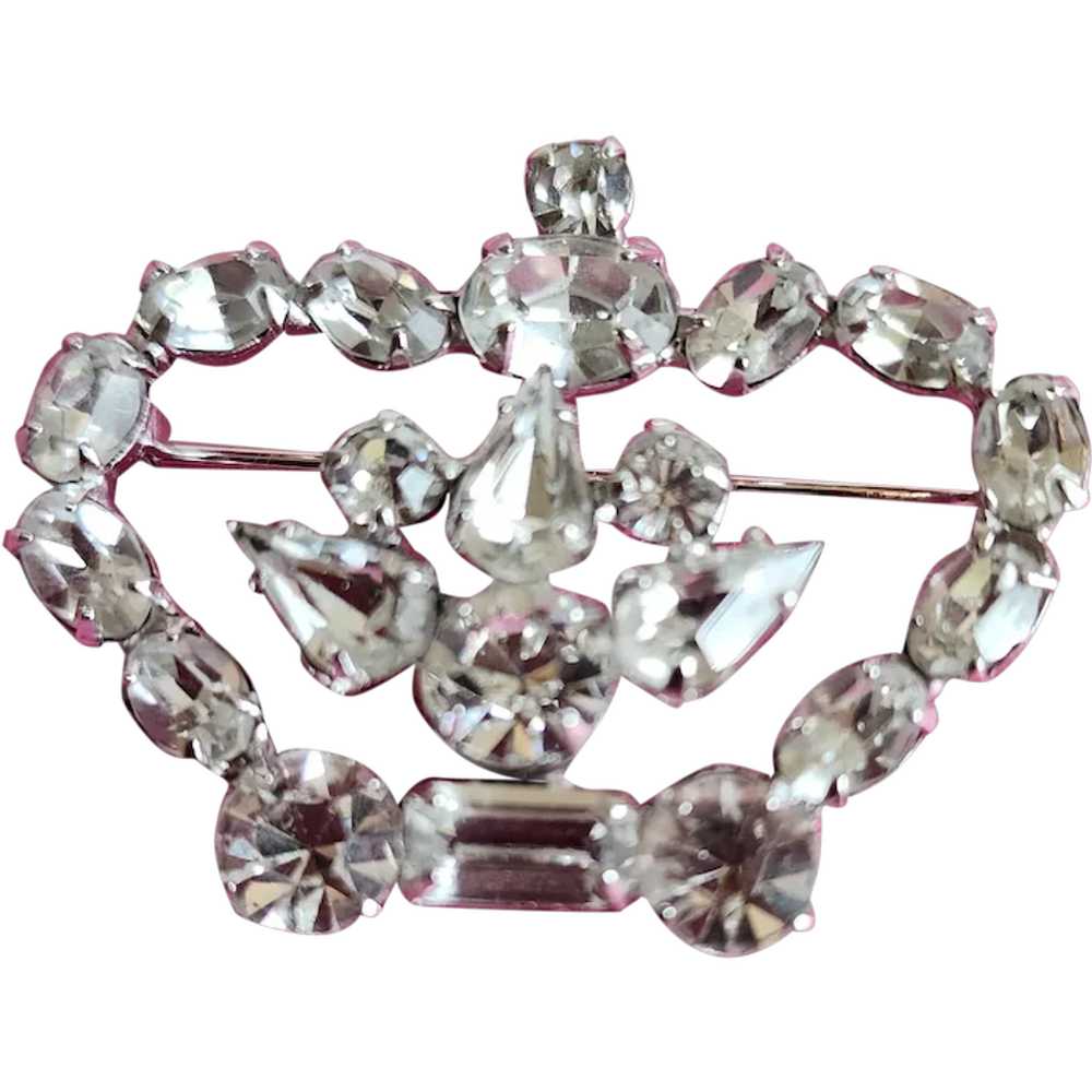 "Vintage Crystal Rhinestone Crown Brooch Pin" - image 1