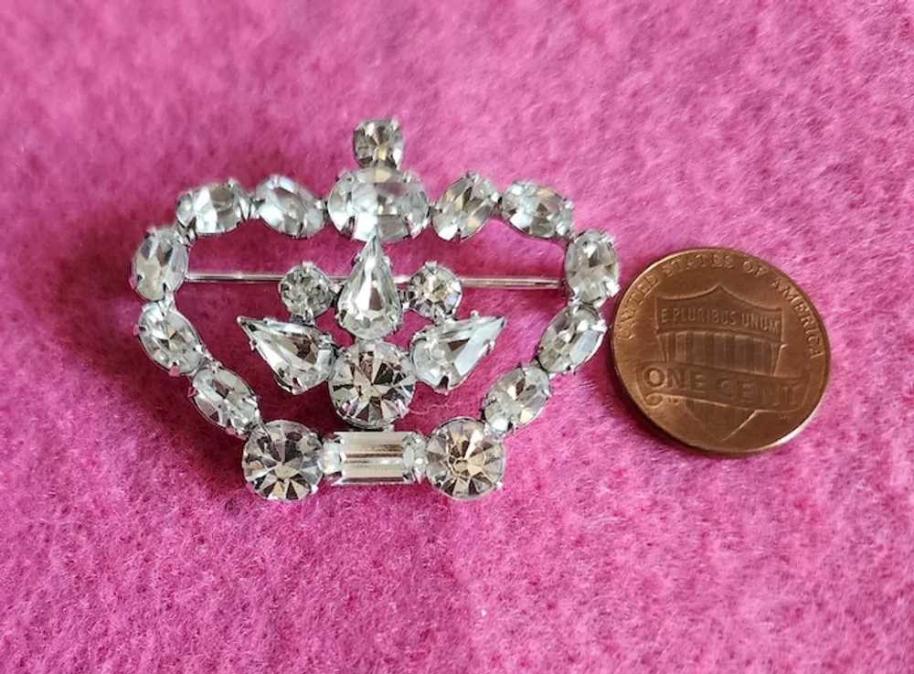 "Vintage Crystal Rhinestone Crown Brooch Pin" - image 3