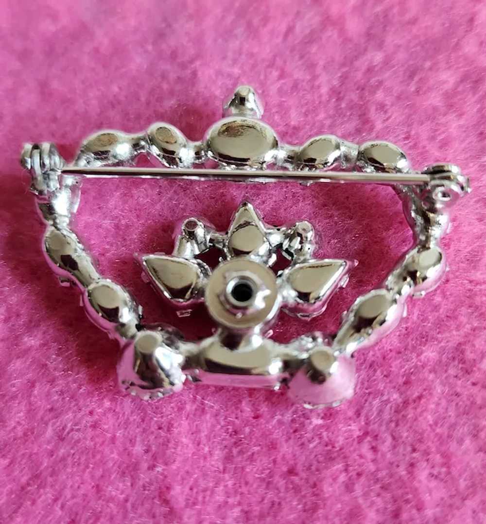 "Vintage Crystal Rhinestone Crown Brooch Pin" - image 4