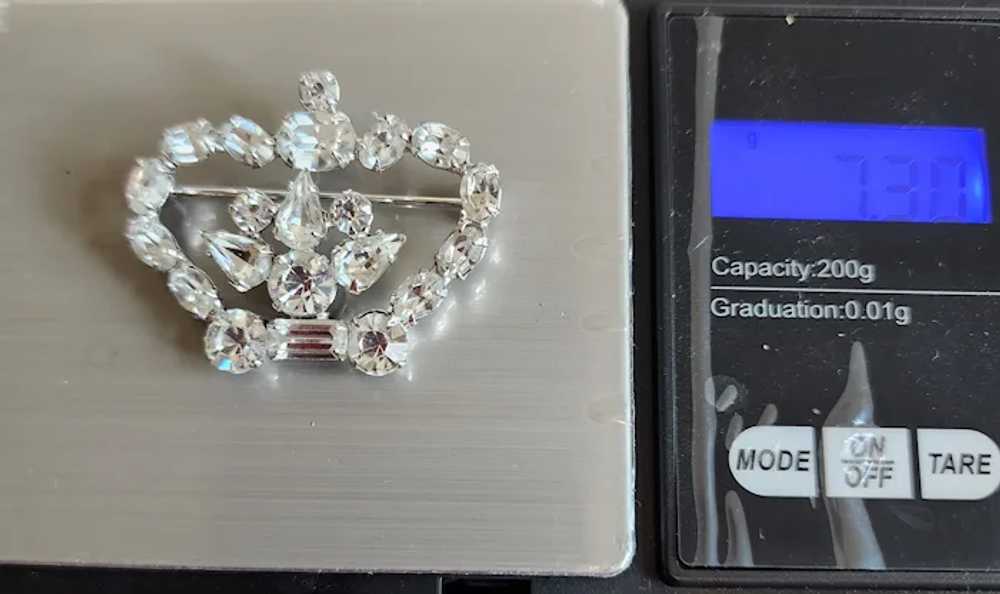 "Vintage Crystal Rhinestone Crown Brooch Pin" - image 6